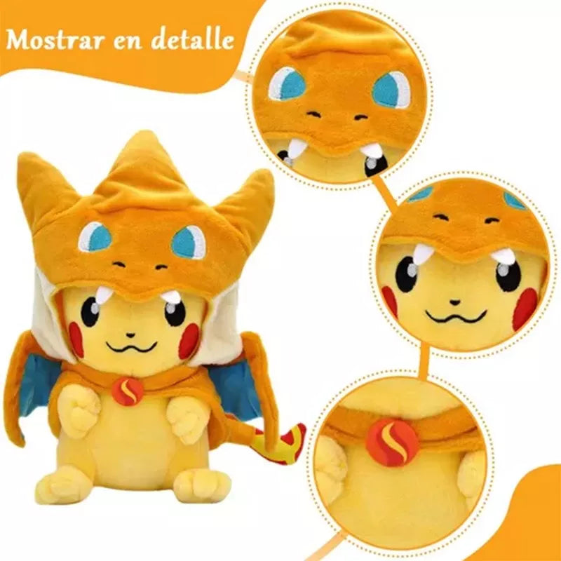 Pelúcia Pokémon Pikachu Cosplay Mega Charizard Y 23cm