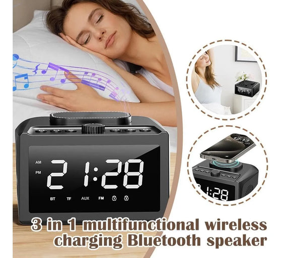 3 in 1 Wireless Cell Phone Charger, Clock, Bluetooth Speaker, Wireless Charging Clock Speaker