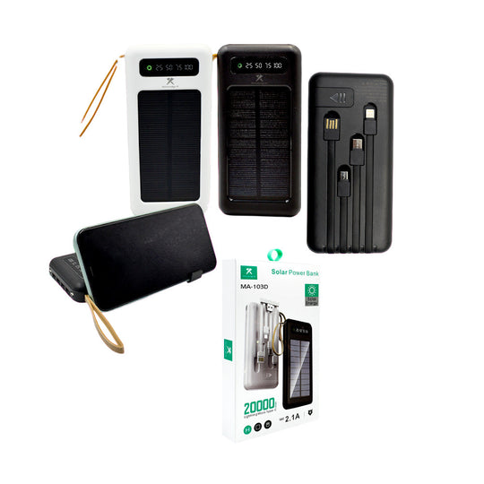 Power bank batería portátil con panel solar, puerto usb, puerto tipoc-v8 y lightning, 20000mah, variedad de colores / ma-103d